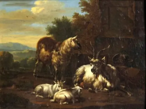Peisaj muntos cu capre și oi ; pandant: Pisaj cu capre și oi, by Johann Lauterer