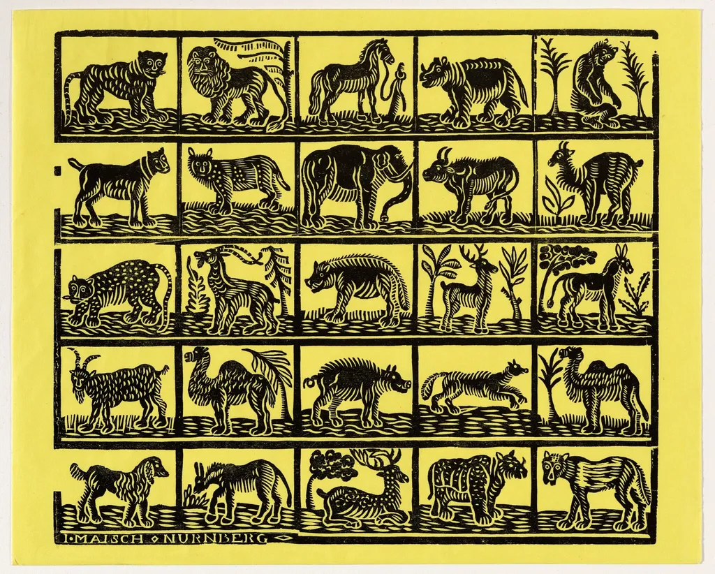 Endpaper with Animals, by Johann Maisch, ink, 1824