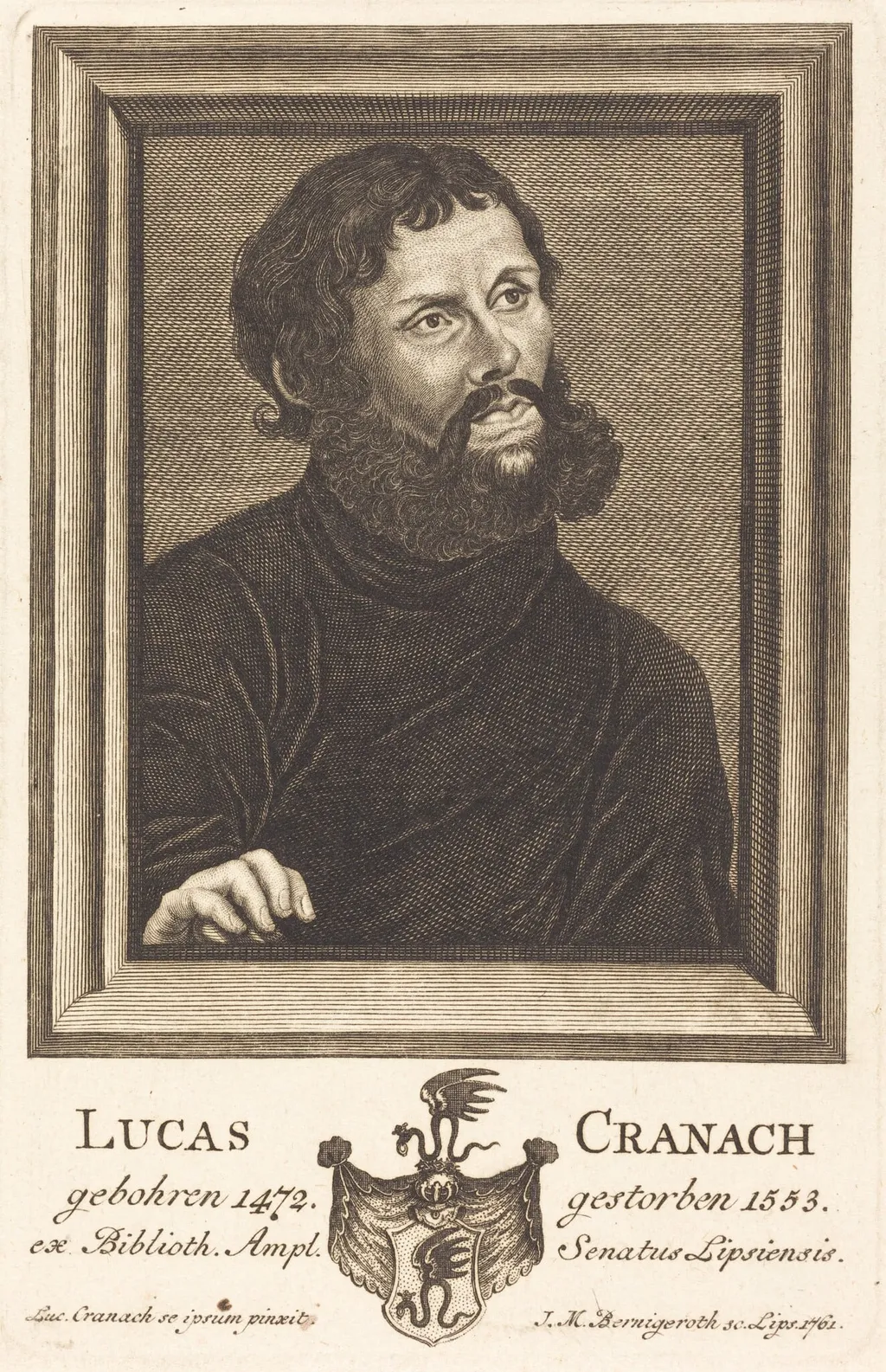 Lucas Cranach, by Johann Martin Bernigeroth, ink, 1761