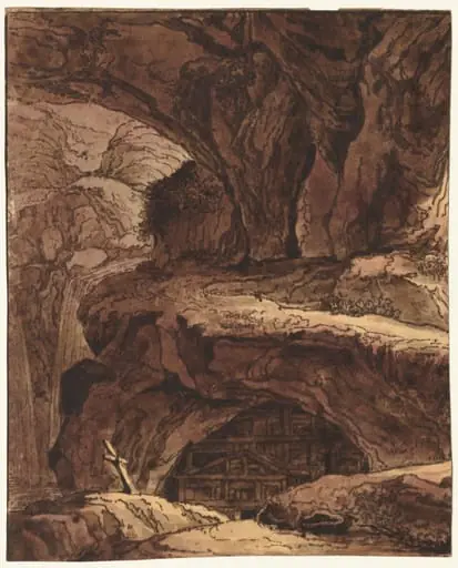 Rocky Landscape with a Cave Chapel, by Johann Martin von Rohoden