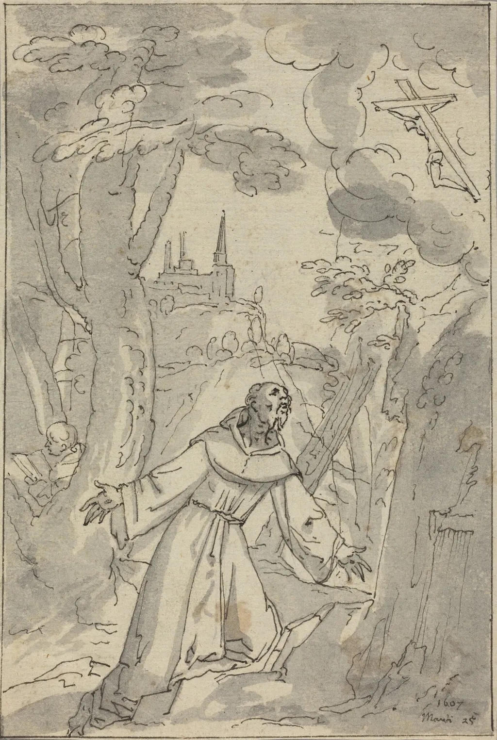 The Stigmatization of Saint Francis, by Johann Matthias Kager, ink, 1607