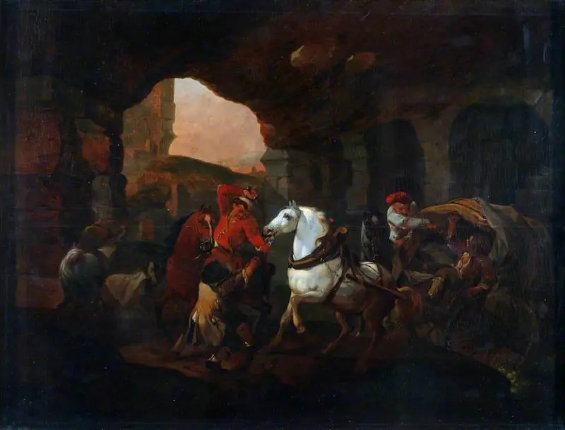 Brigands Attacking Wagoners, by Johann Melchior Roos