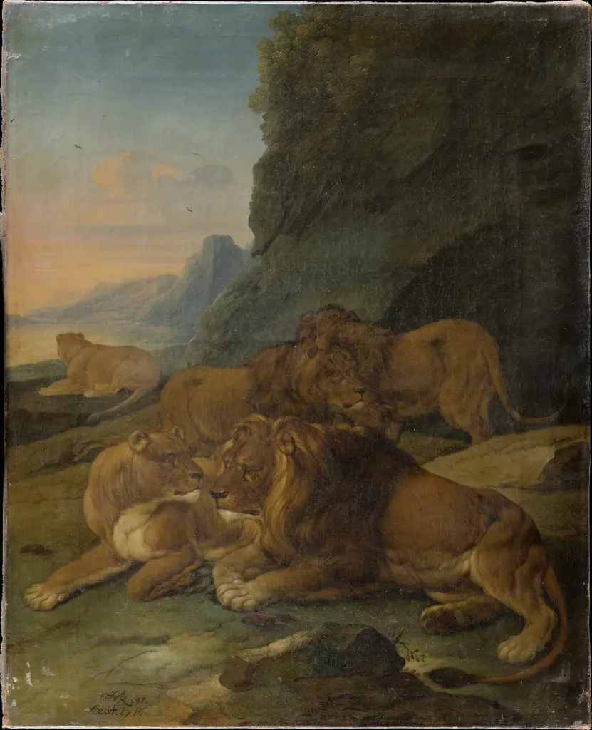 Landscape with a Lion Family, by Johann Melchior Roos