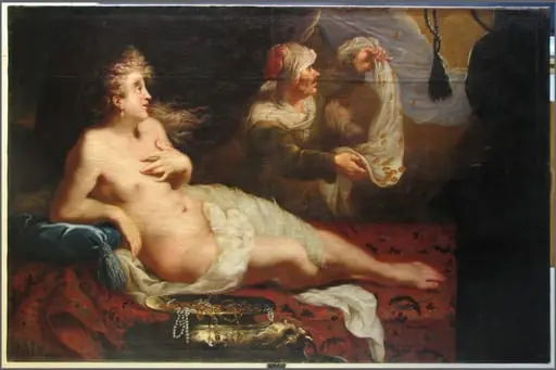 Danae (în Registrul de inventar: Jupiter în chip de ploaie de aur o cercetează pe Danae), by Johann Peter Feuerlein