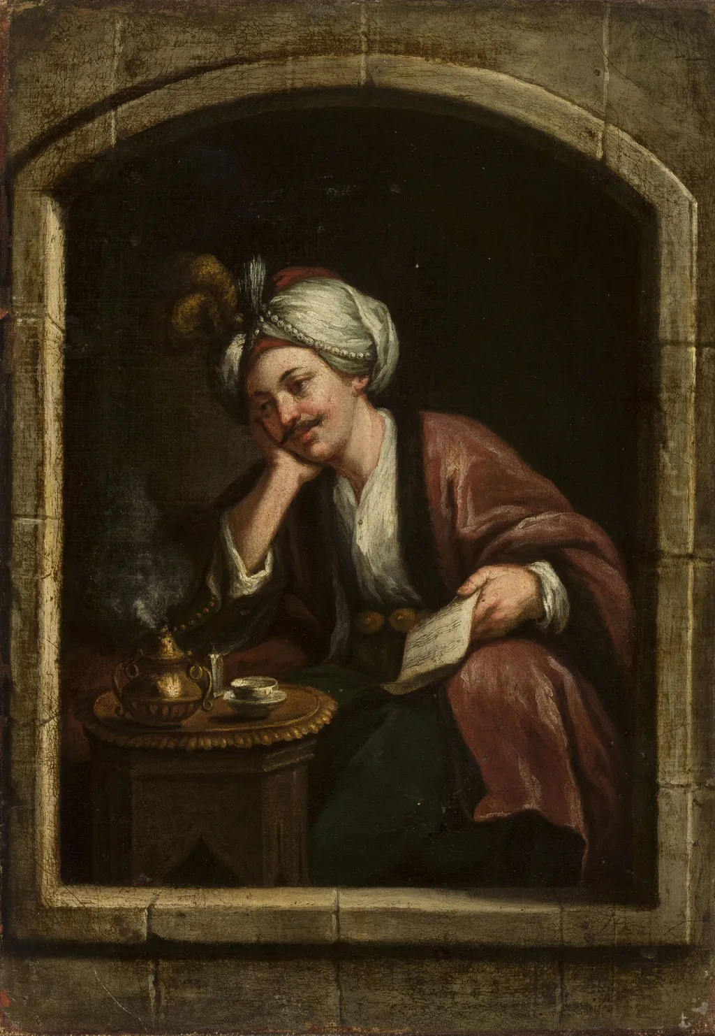Turk drinking coffee, by Johann Samuel Mock, oil, 1722