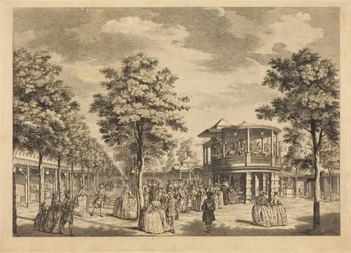 Vauxhall Gardens shewing the Grand Walk at the Entrance of the Garden and the Orchestra with Musick Playing, by Johann Sebastian Müller