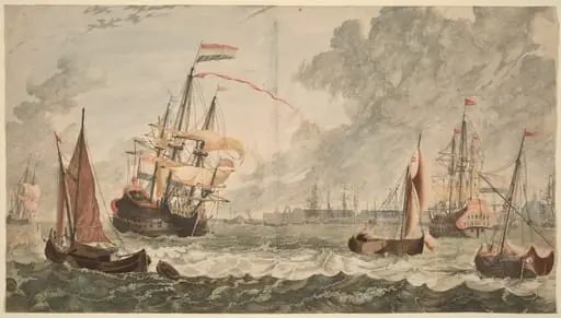 Amsterdam, Ships at the IJ on Choppy Waters, by Johann Teyler