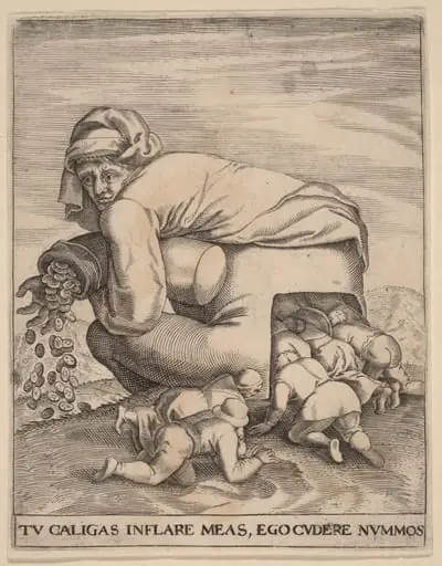 The Man with the Moneybag and His Flatterers, by Johann Theodor de Bry