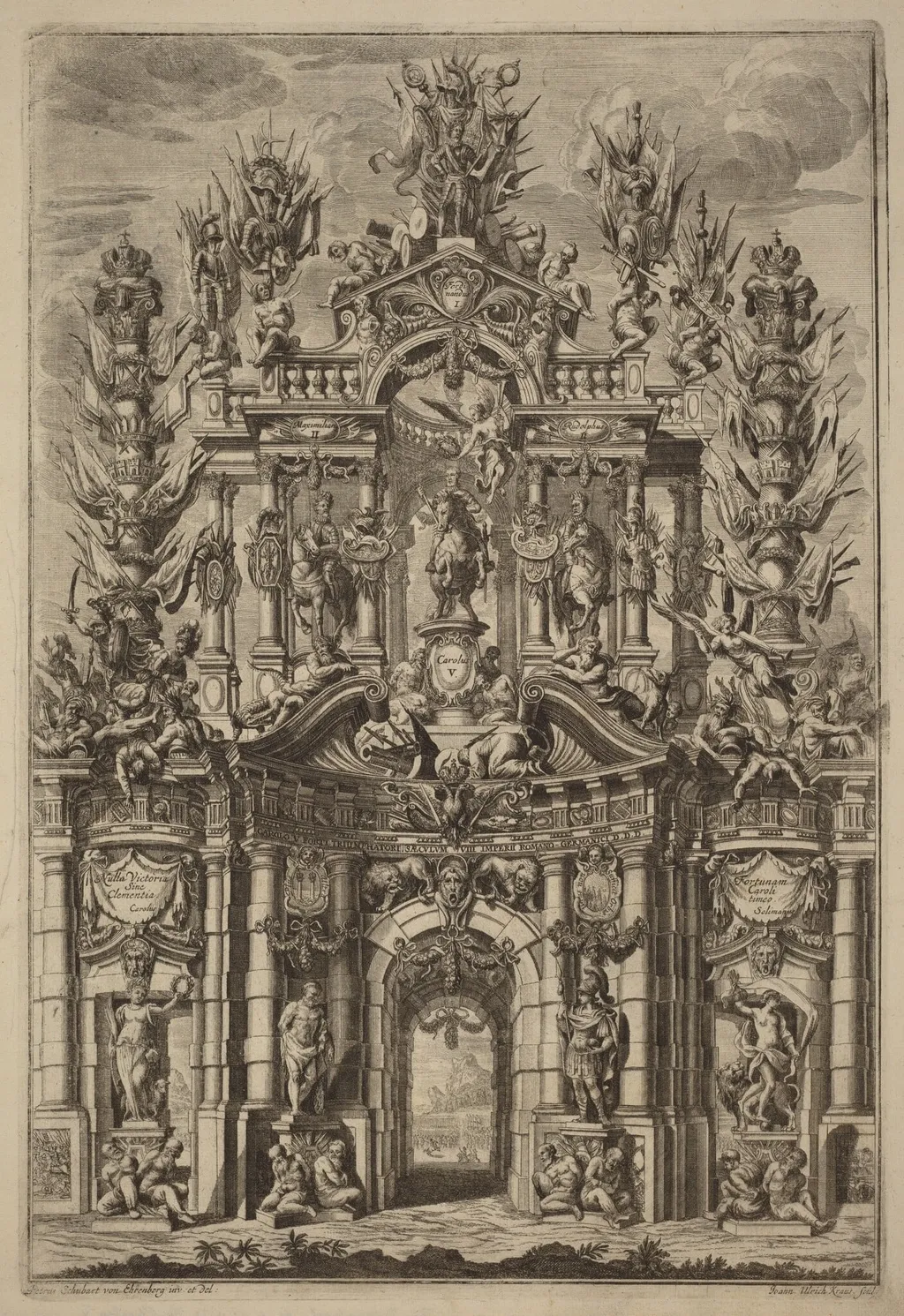 Triumphal Arch for Charles V, by Johann Ulrich Kraus, ink, 1725