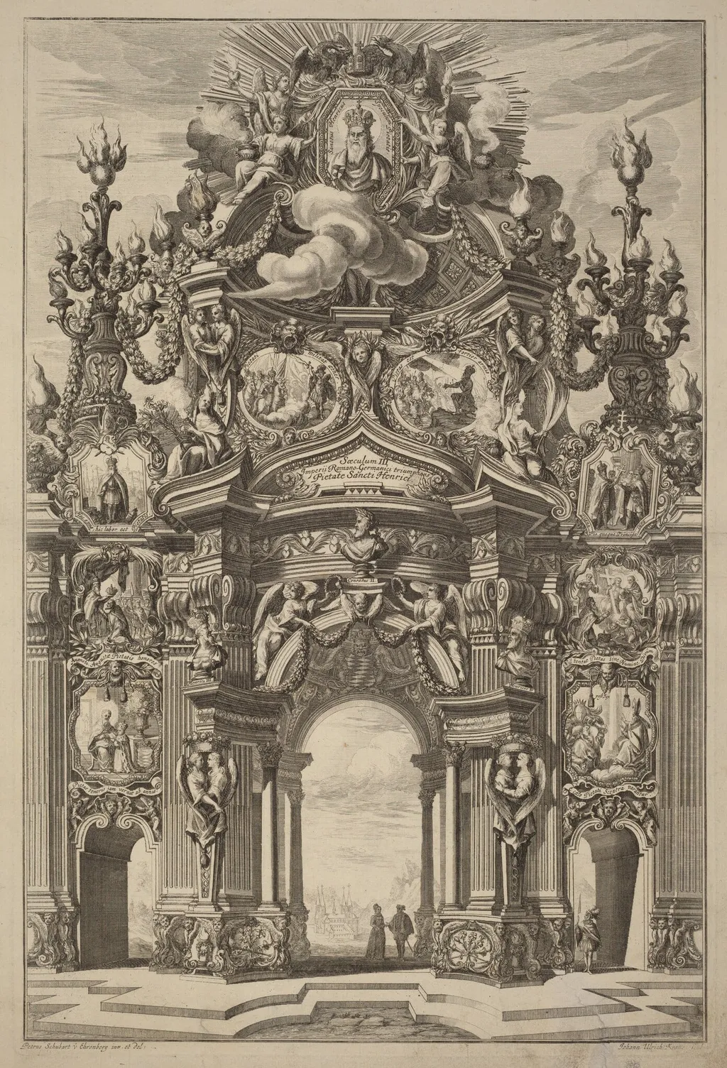 Triumphal Arch for Henry II, by Johann Ulrich Kraus, ink, 1725