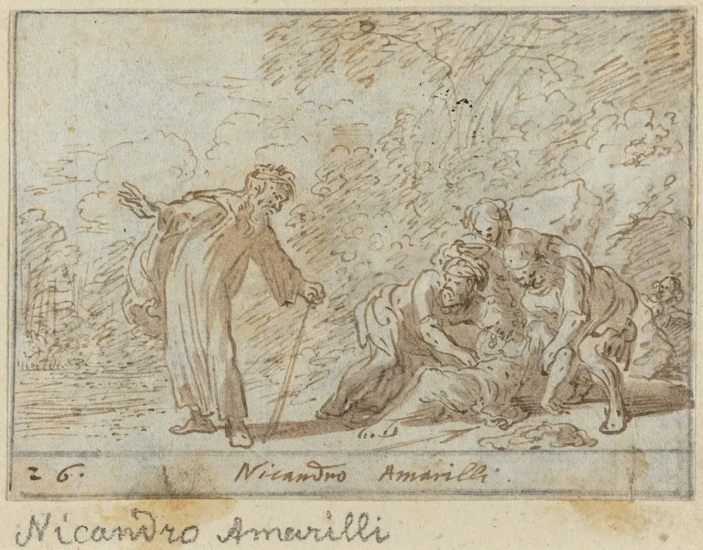 Nicandro and Amarilli, by Johann Wilhelm Baur, ink, 1640