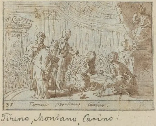 Tirenio, Montano and Carino, by Johann Wilhelm Baur