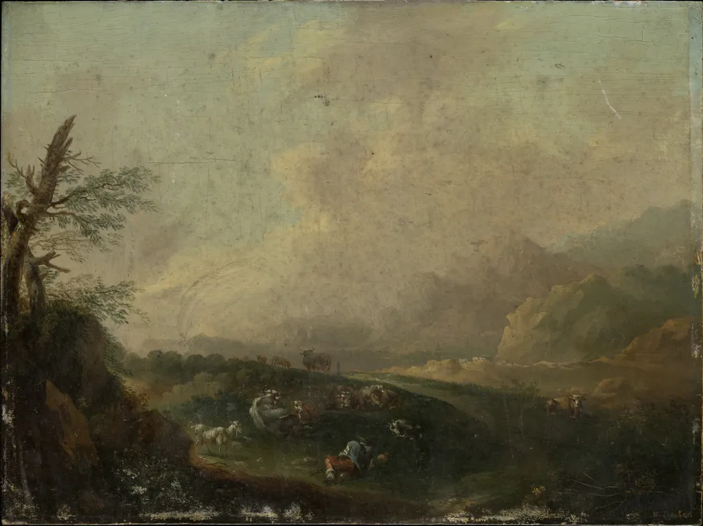Landscape with Resting Shepherd, by Johann Wilhelm Becker, unspecified, 1773