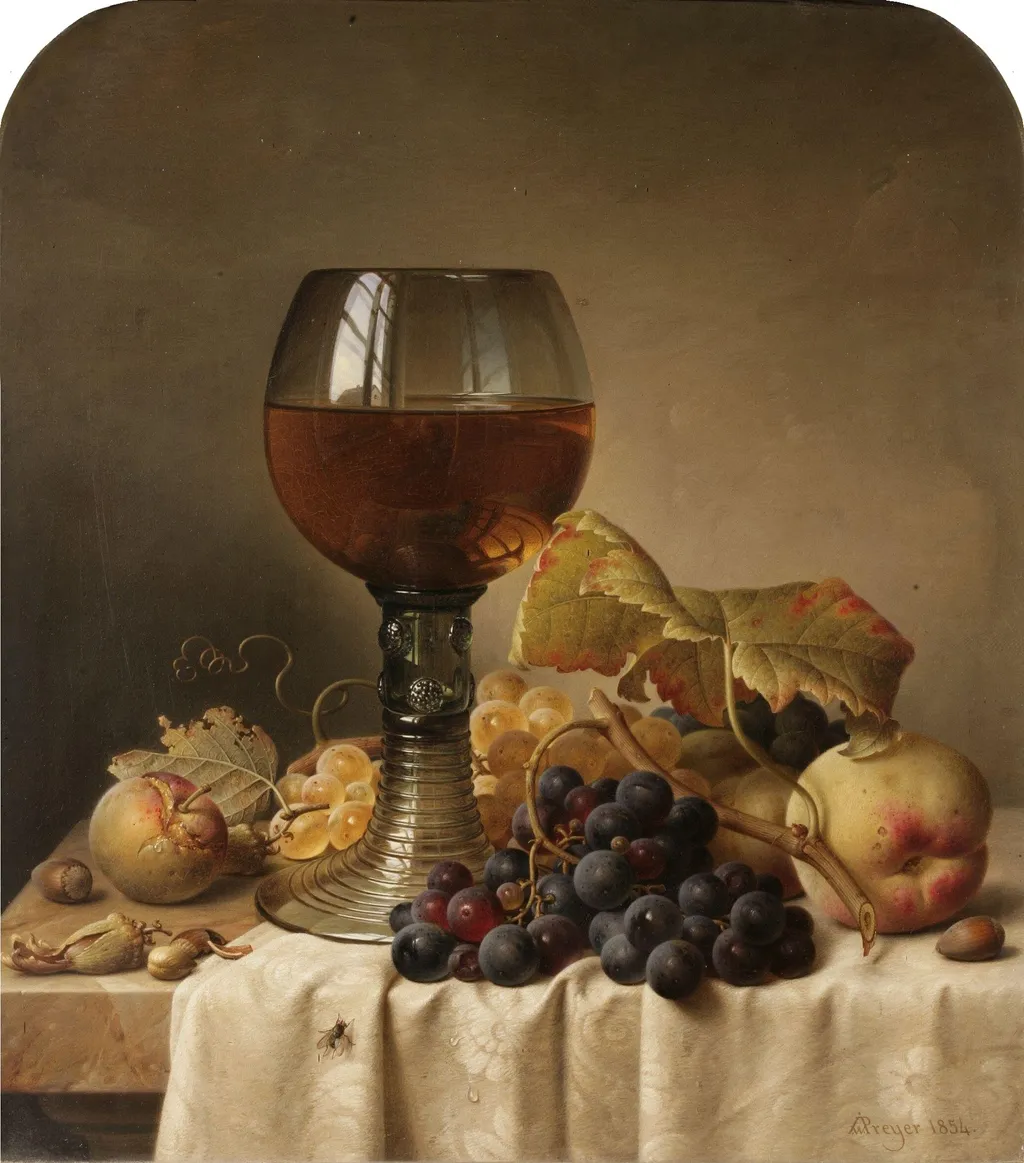 Fruit and a Goblet, by Johann Wilhelm Preyer, oil, 1854
