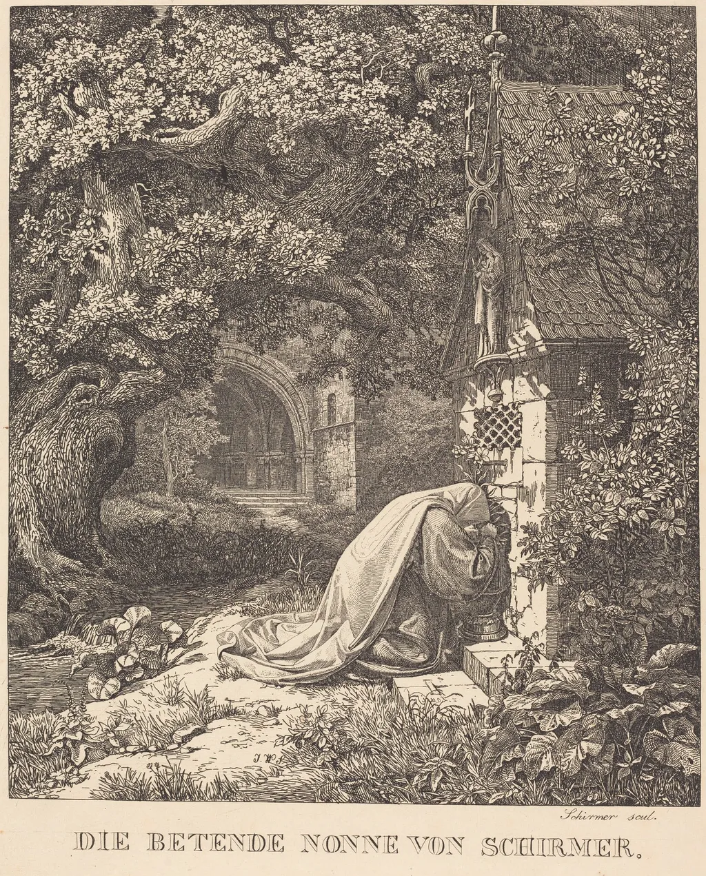 Die betende nonne (The Praying Nun), by Johann Wilhelm Schirmer, ink, 1835