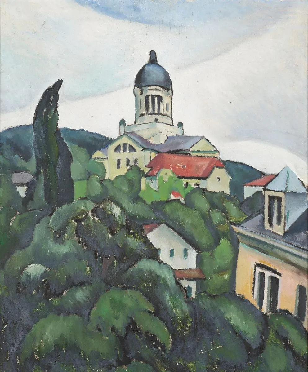 Landschaft mit der Kreuzkirche in Zürich, by Johann Wilhelm von Tscharner, oil, 1916