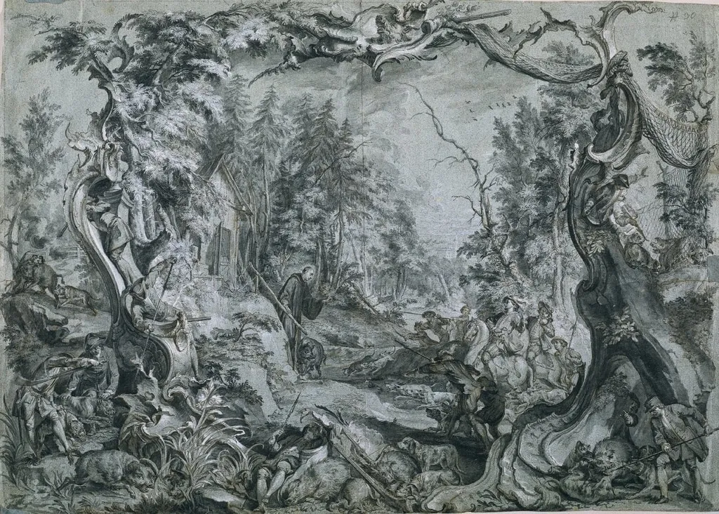Saint Deicolus and the Boar, by Johann Wolfgang Baumgartner, 1748