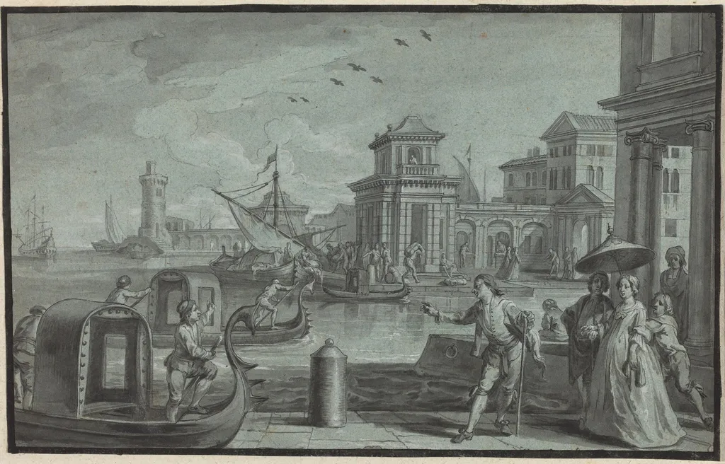Venetian Fantasy with the Dogana, by Johann Wolfgang Baumgartner, graphite, 1754