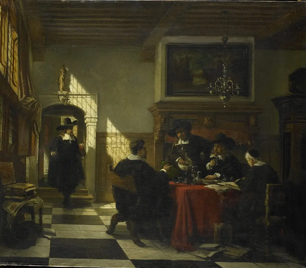 Gezelschap in 17e-eeuwse dracht bij een tafel waarop een Nautilusbeker, by Johannes Anthonie Balthasar Stroebel