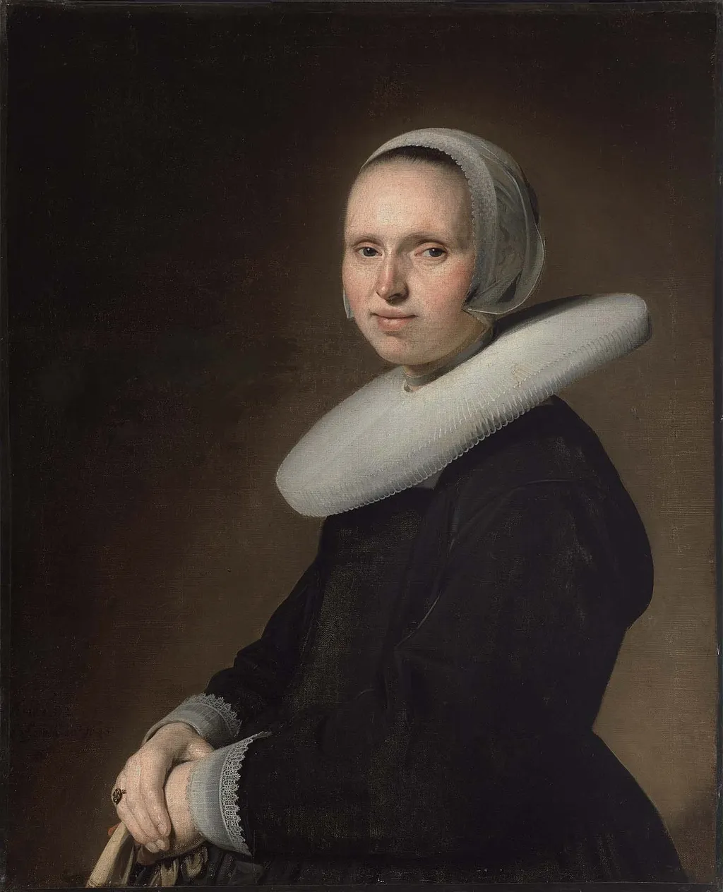Portrait of a Woman in Black, by Johannes Cornelisz Verspronck, oil, 1643