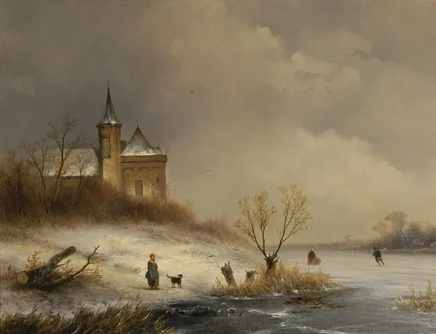 Winterlandschap, by Johannes Franciscus Hoppenbrouwers, oil, 1865