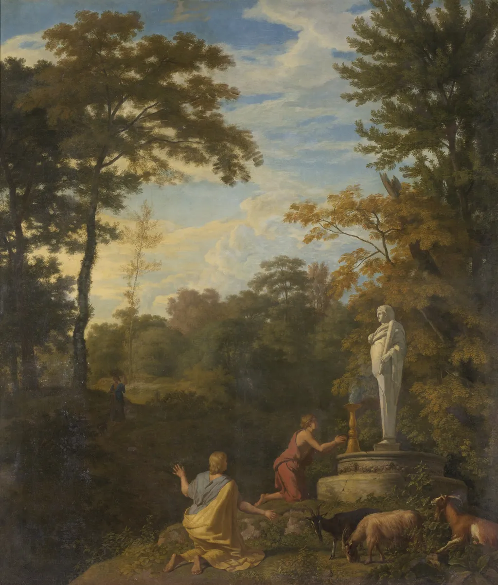 Arcadian landscape, by Johannes Glauber, oil, 1703