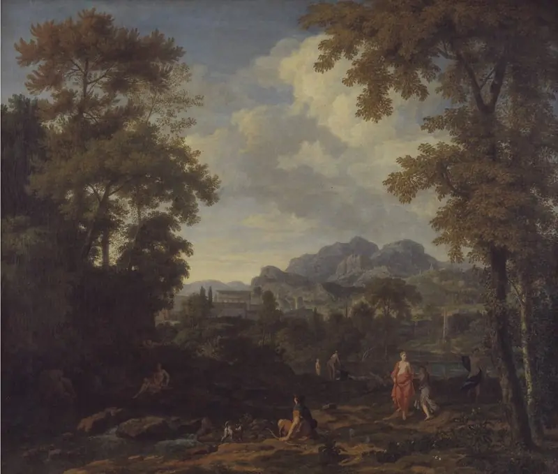 Classical Landscape with Diana (?) and her Nymphs, by Johannes Glauber