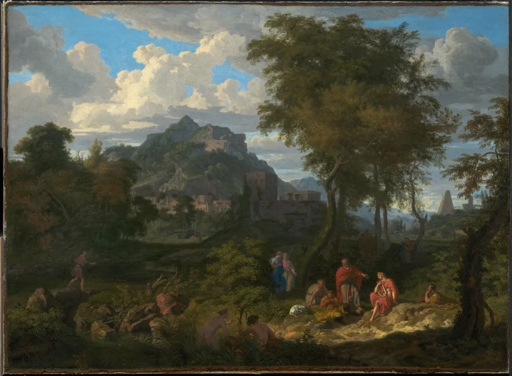King Midas Judging the Musical Contest between Pan and Apollo, by Johannes Glauber, oil, 1700