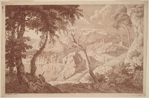 Mountain Landscape with Two Men Resting, by Johannes Glauber