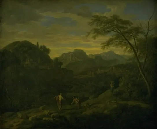 Southern Mountain Scenery, by Johannes Glauber, oil, 1697