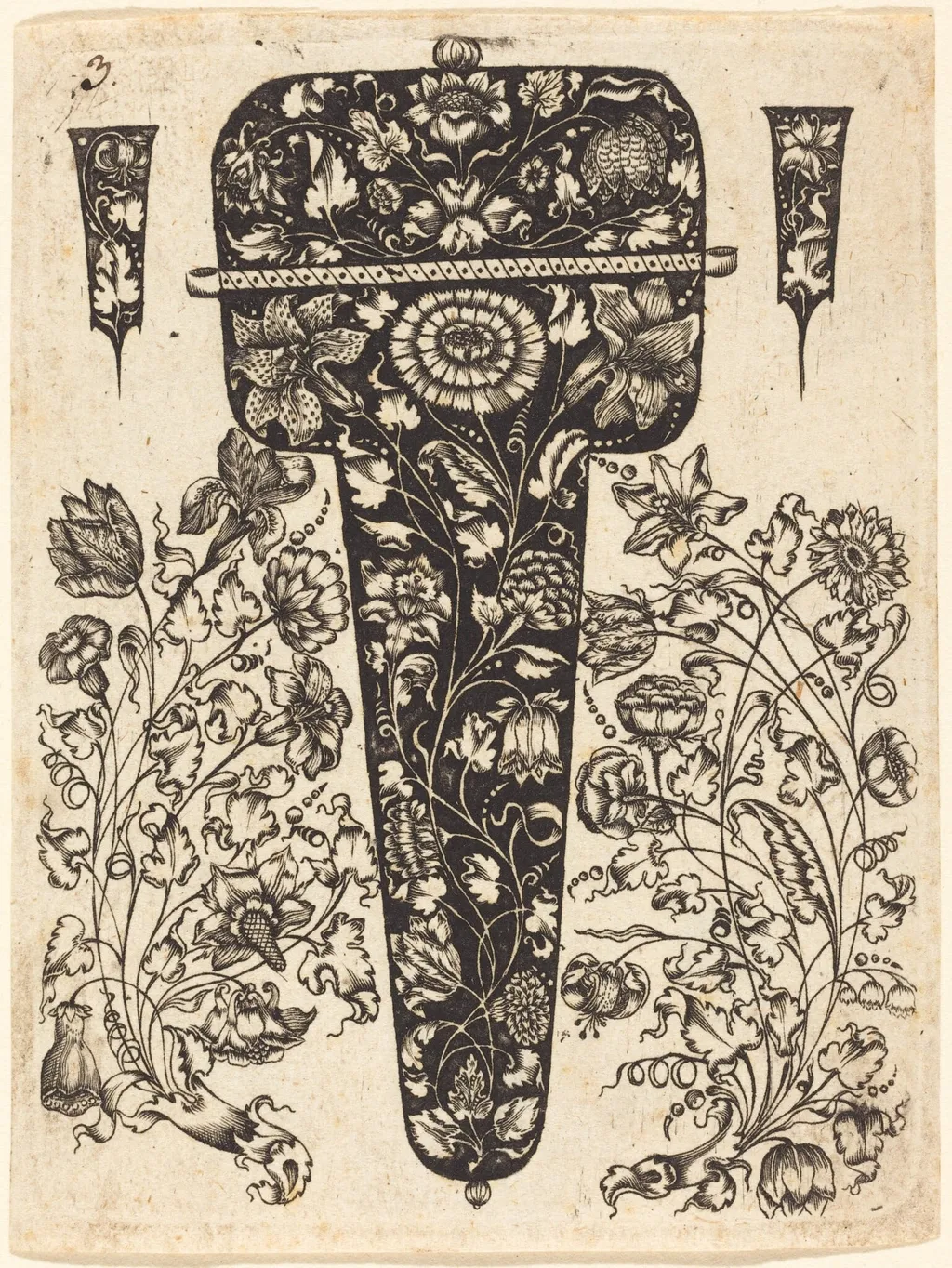 Pendant Embellished with Flowers, by Johannes Hanias, ink, 1650