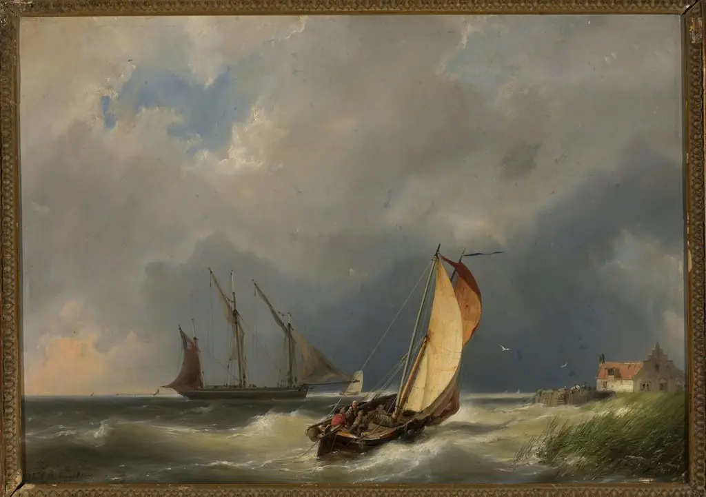 Sail boats on the sea, by Johannes Hermanus Barend Koekkoek