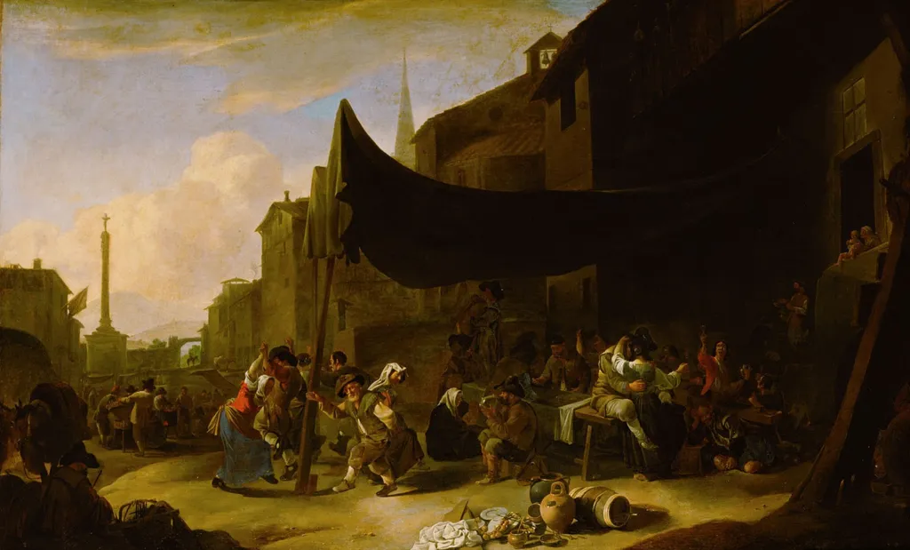 Bauernfest in der Römischen Campagna, by Johannes Lingelbach, unspecified, 1652