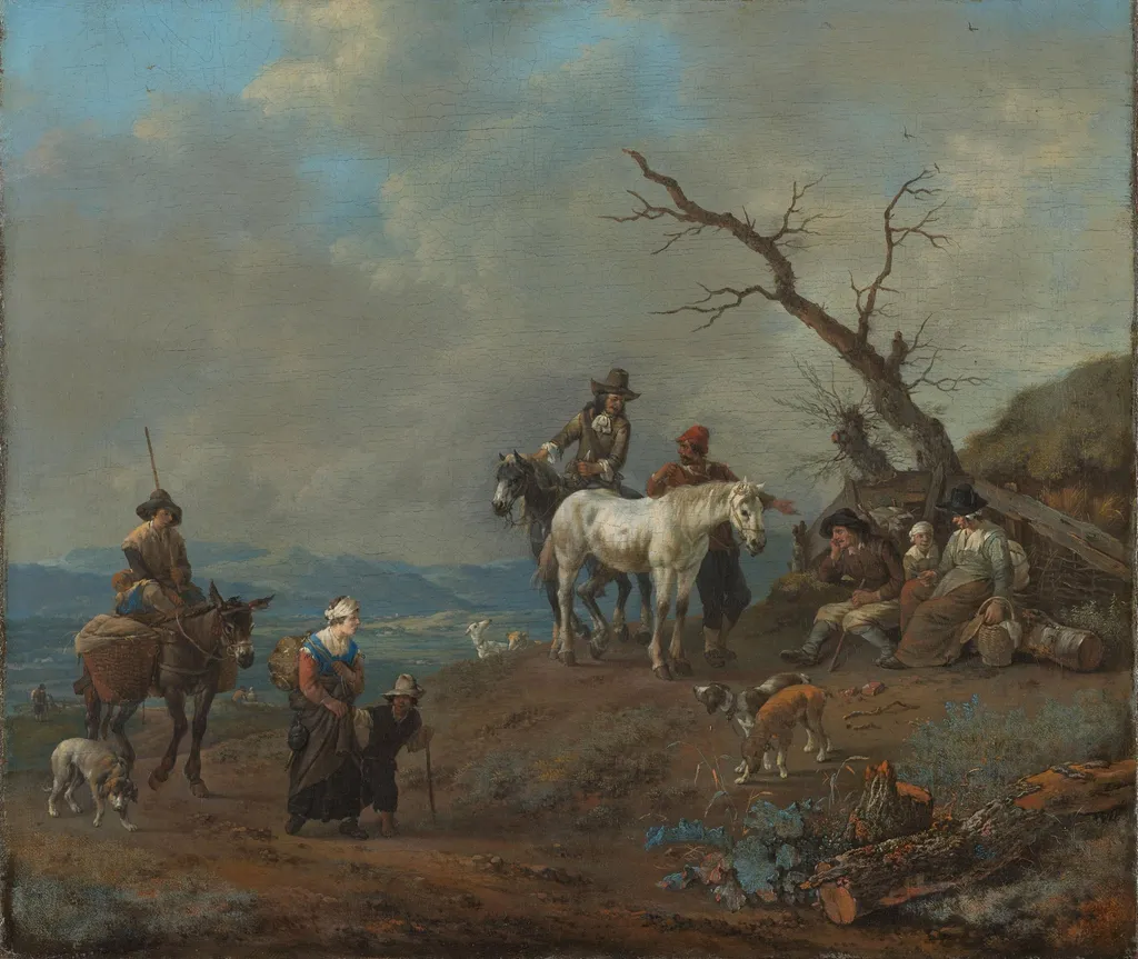 Country Road with Hunter and Peasants, by Johannes Lingelbach, unspecified, 1662