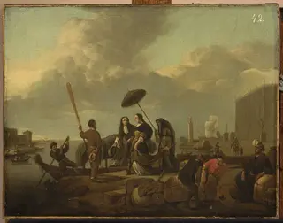 Scene in a port, by Johannes Lingelbach, 1658