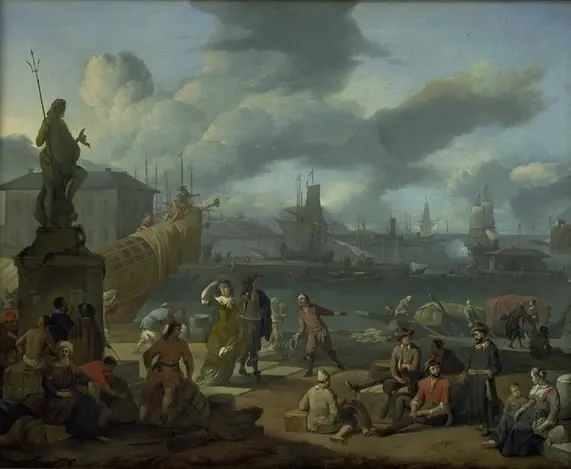 Southern Harbour among Rocks, by Johannes Lingelbach, oil, 1666