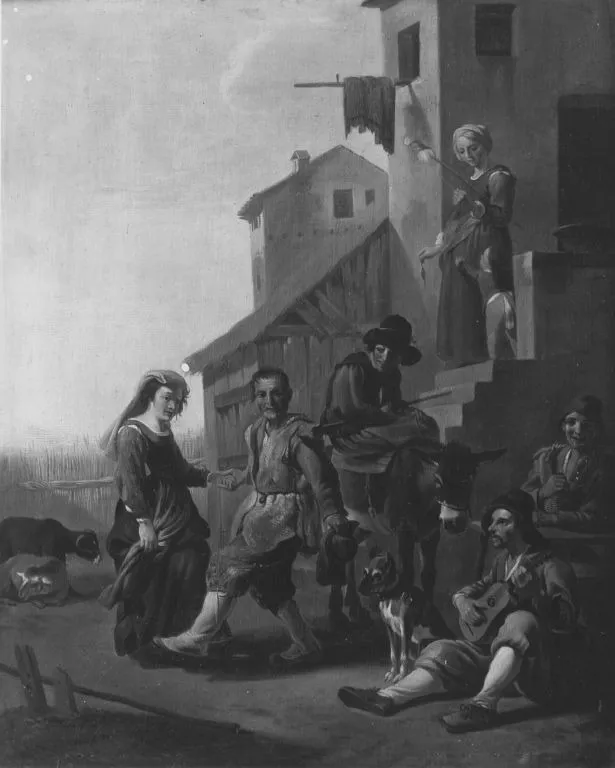 Tanz in der Campagna, by Johannes Lingelbach, unspecified, 1648