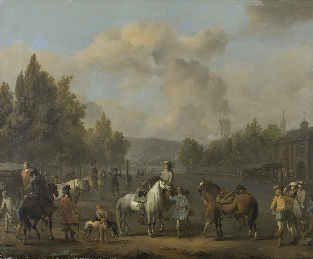 The riding school, by Johannes Lingelbach, oil, 1650
