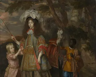Portrait of Maria of Orange (1642-1688), with Hendrik van Zuijlestein (d. 1673) and a Servant, by Johannes Mytens, 1665