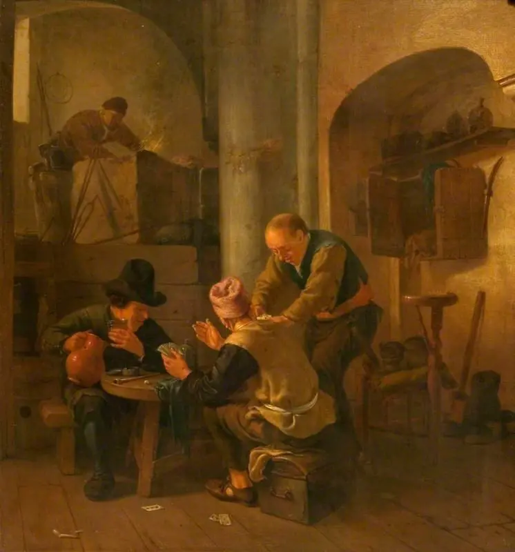 An Interior with Card Players and a Blacksmith, by Johannes Natus