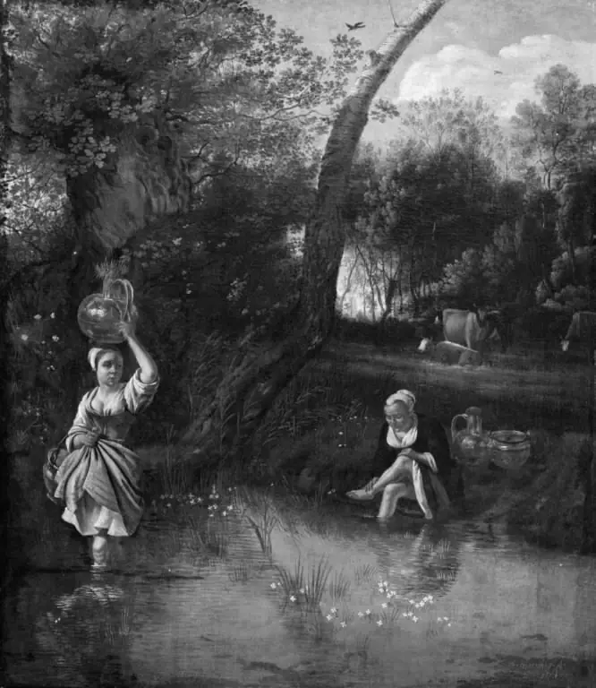 Landscape with Peasant Girls at a Stream, by Johannes Siberechts