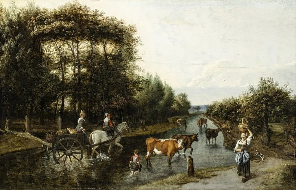 Milkmaid and Vegetable Seller, by Johannes Siberechts, oil, 1667