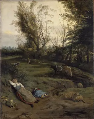 Pasture with two sleeping shepherdesses, by Johannes Siberechts, 1650
