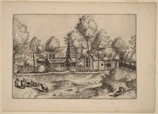 Country Village with Church, by Johannes van Doetechum the Elder