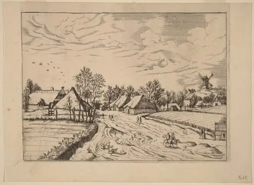 Country Village with Post Mill, by Johannes van Doetechum the Elder