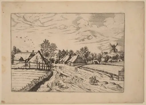 Country Village with Post Mill, by Johannes van Doetechum the Elder