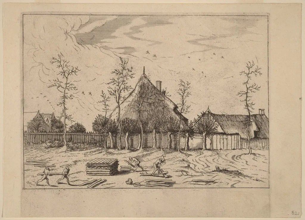 Farm, by Johannes van Doetechum the Elder, ink, 1560