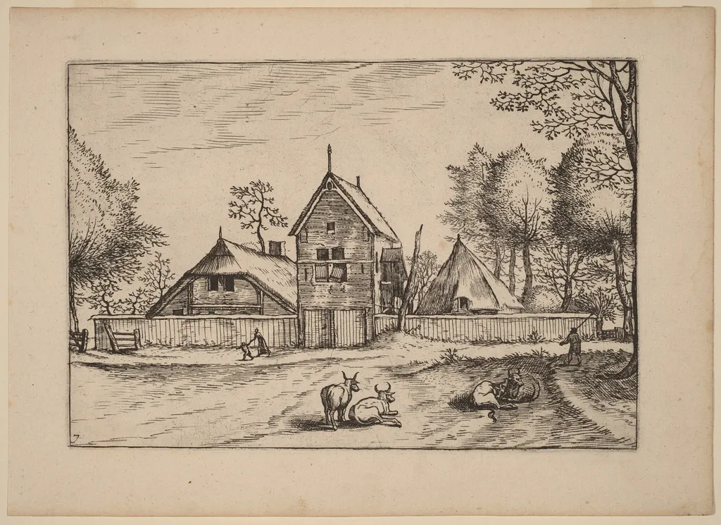 Farmstead, by Johannes van Doetechum the Elder, ink