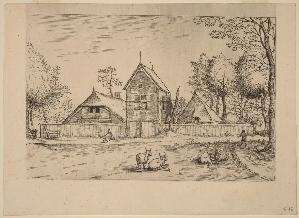 Farmstead, by Johannes van Doetechum the Elder, ink, 1560
