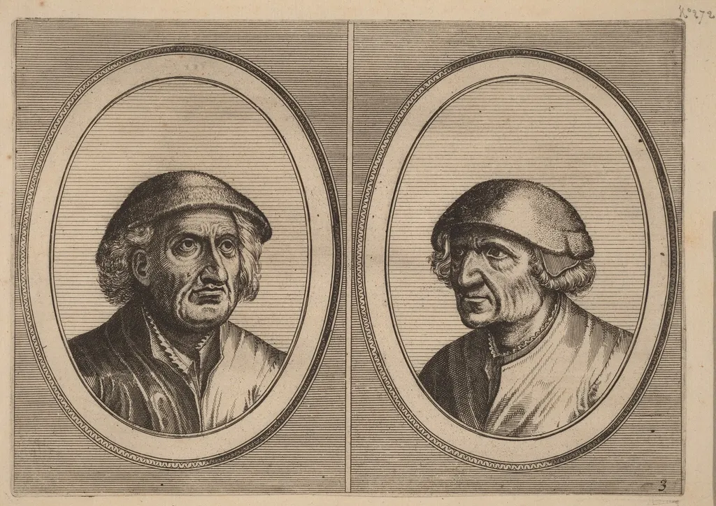 "Hans Onvertsaeght" and "Koen Slock-speck", by Johannes van Doetechum the Elder, ink, 1564